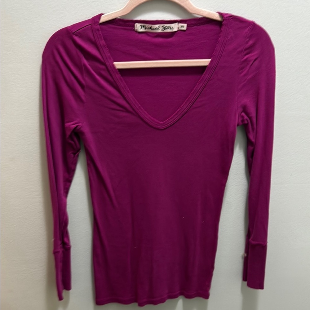 Michael Stars Pink and Purple Fitted 3/4 Sleeve Blouse